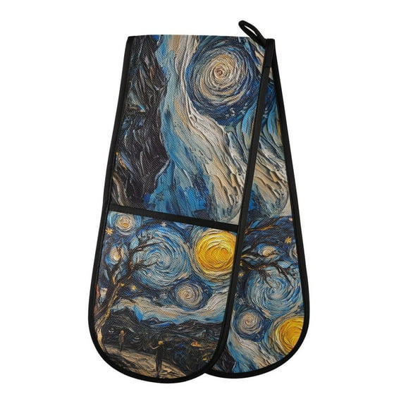 Yayeee Double Oven Mitt Kitchen Heat Resistant Baking 35" x7" Quilted Glove, Swirling Starry Sky
