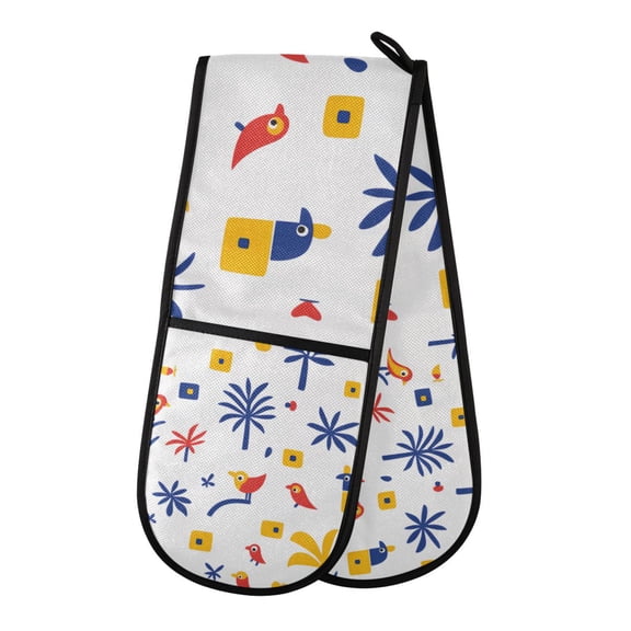Yayeee Double Oven Mitt Kitchen Heat Resistant Baking 35" x7" Quilted Glove, Tropical Rhythm