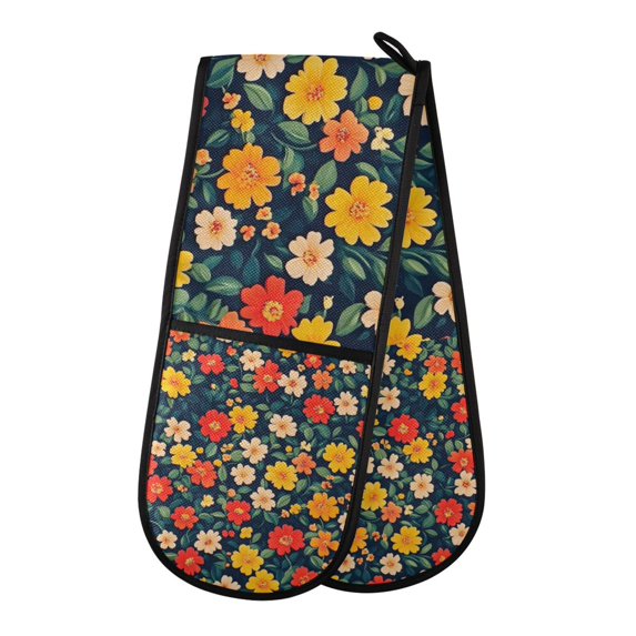 Yayeee Double Oven Mitt Kitchen Heat Resistant Baking 35" x7" Quilted Glove, Vibrant Flowers