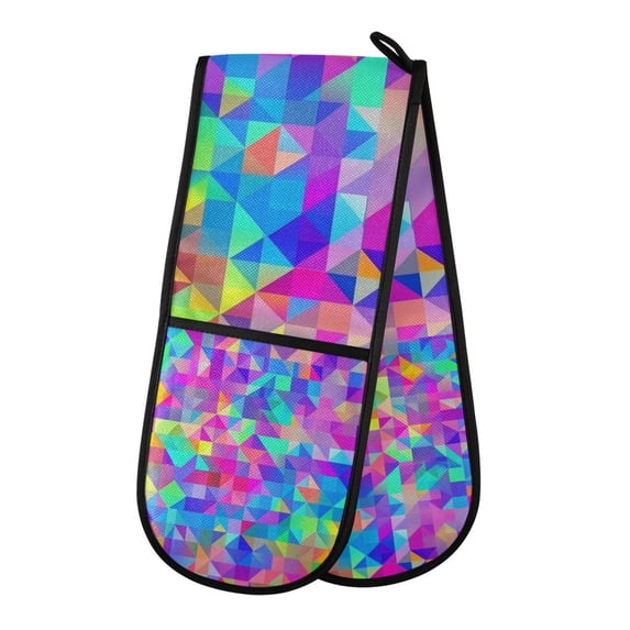 Yayeee Double Oven Mitt Kitchen Heat Resistant Baking 35" x7" Quilted Glove, Vibrant Geometric Pattern
