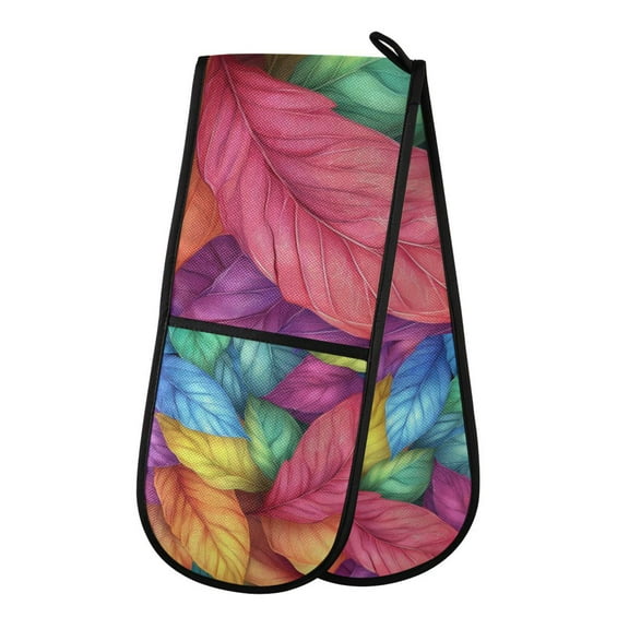 Yayeee Double Oven Mitt Kitchen Heat Resistant Baking 35" x7" Quilted Glove, Vibrant Leaves Pattern