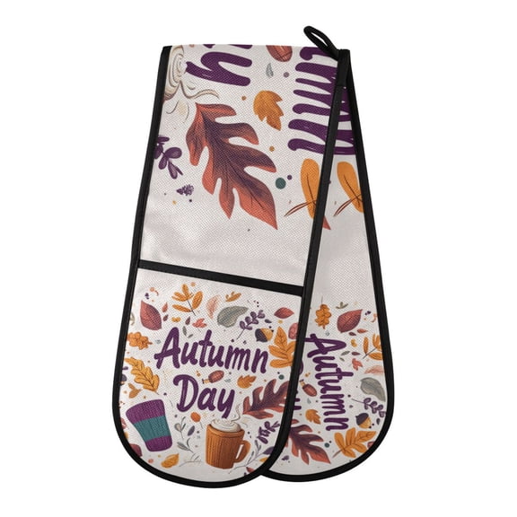 Yayeee Double Oven Mitt Kitchen Heat Resistant Baking 35" x7" Quilted Glove, Warm Autumn Day