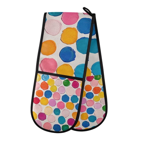 Yayeee Double Oven Mitt Kitchen Heat Resistant Baking 35" x7" Quilted Glove, Watercolor Circles