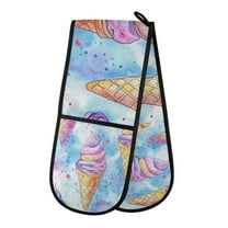 Yayeee Double Oven Mitt Kitchen Heat Resistant Baking 35" x7" Quilted Glove, Watercolor Ice Cream Pattern