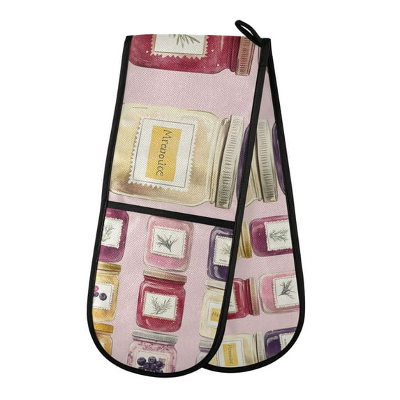 Yayeee Double Oven Mitt Kitchen Heat Resistant Baking 35" x7" Quilted Glove, Watercolor Jar