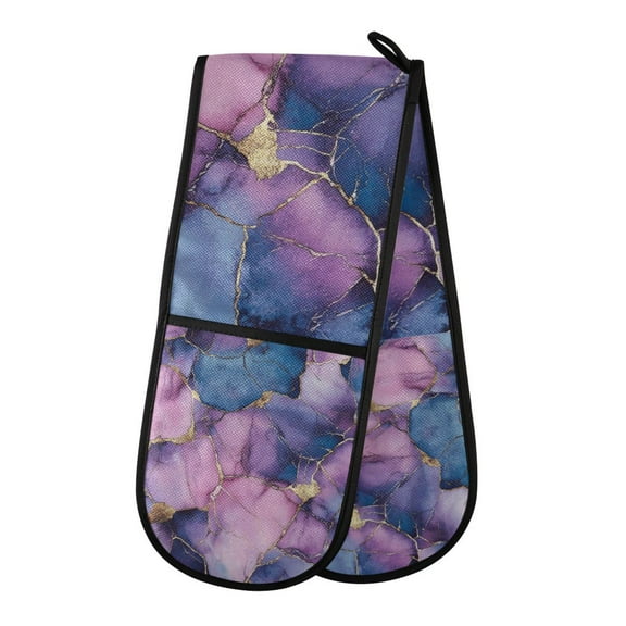 Yayeee Double Oven Mitt Kitchen Heat Resistant Baking 35" x7" Quilted Glove, Watercolor Pink Marble Pattern