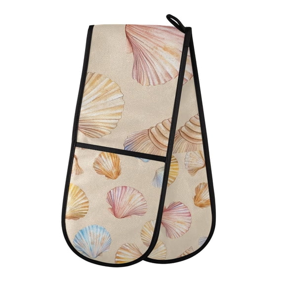 Yayeee Double Oven Mitt Kitchen Heat Resistant Baking 35" x7" Quilted Glove, Watercolor Seashell