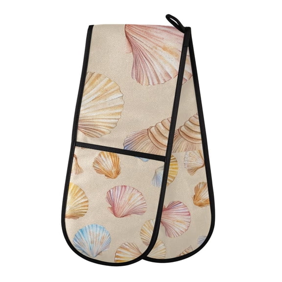 Yayeee Double Oven Mitt Kitchen Heat Resistant Baking 35" x7" Quilted Glove, Watercolor Seashell