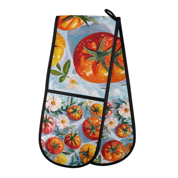 Yayeee Double Oven Mitt Kitchen Heat Resistant Baking 35" x7" Quilted Glove, Watercolor Tomatoes