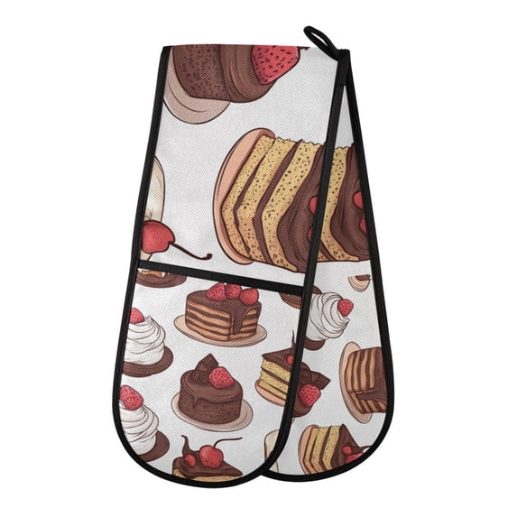Yayeee Double Oven Mitt Kitchen Heat Resistant Baking 35" x7" Quilted Glove, White Chocolate Cakes
