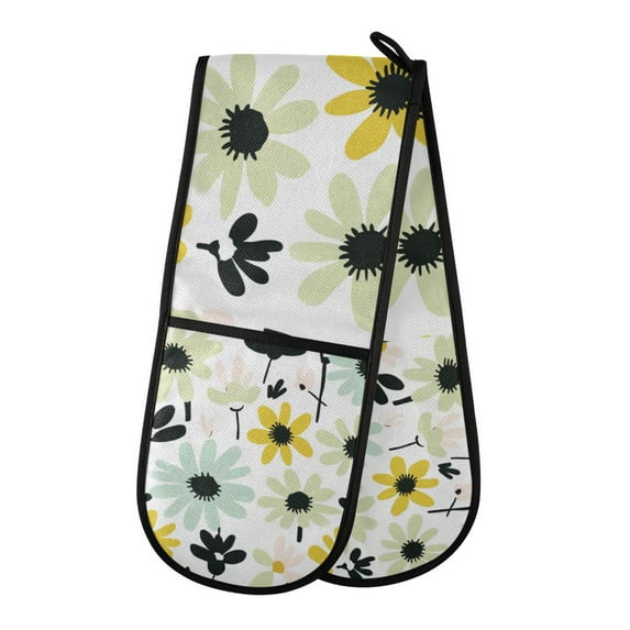 Yayeee Double Oven Mitt Kitchen Heat Resistant Baking 35" x7" Quilted Glove, White Flower