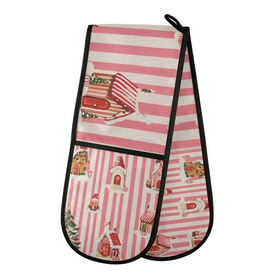 Yayeee Double Oven Mitt Kitchen Heat Resistant Baking 35" x7" Quilted Glove, White Gingerbread Houses