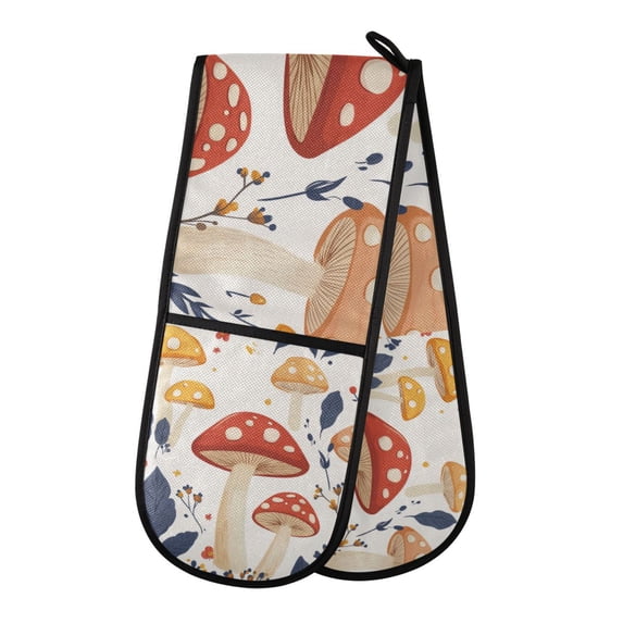 Yayeee Double Oven Mitt Kitchen Heat Resistant Baking 35" x7" Quilted Glove, White Mushroom