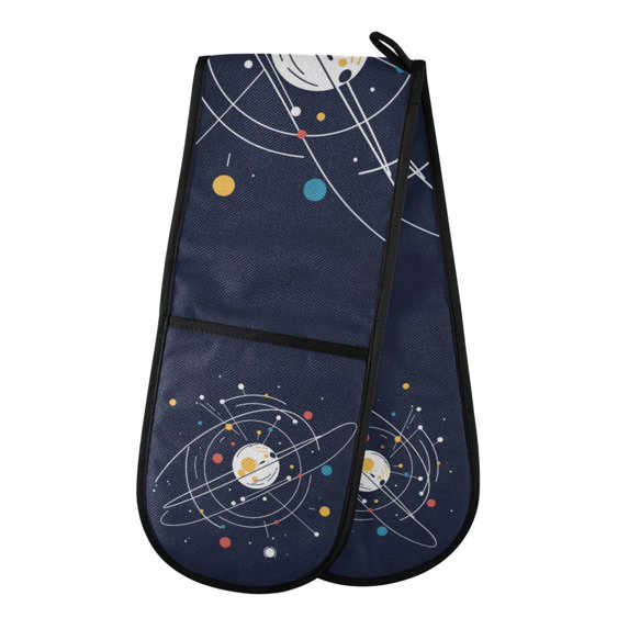 Yayeee Double Oven Mitt Kitchen Heat Resistant Baking 35" x7" Quilted Glove, White Planet