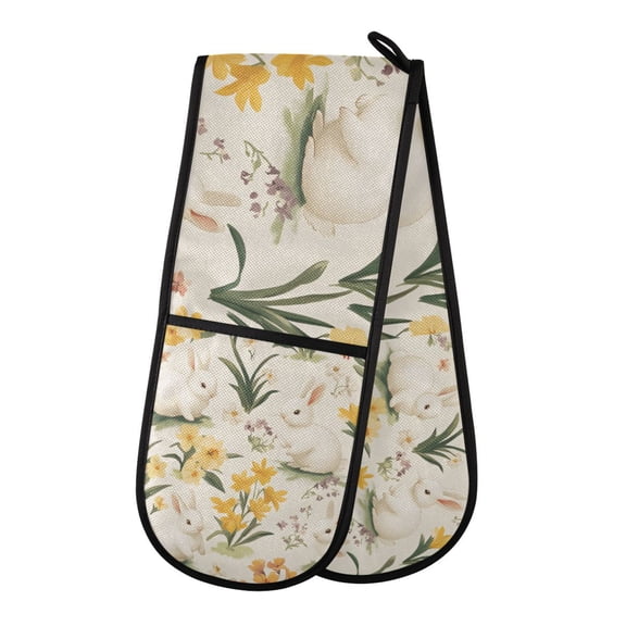 Yayeee Double Oven Mitt Kitchen Heat Resistant Baking 35" x7" Quilted Glove, White Rabbits