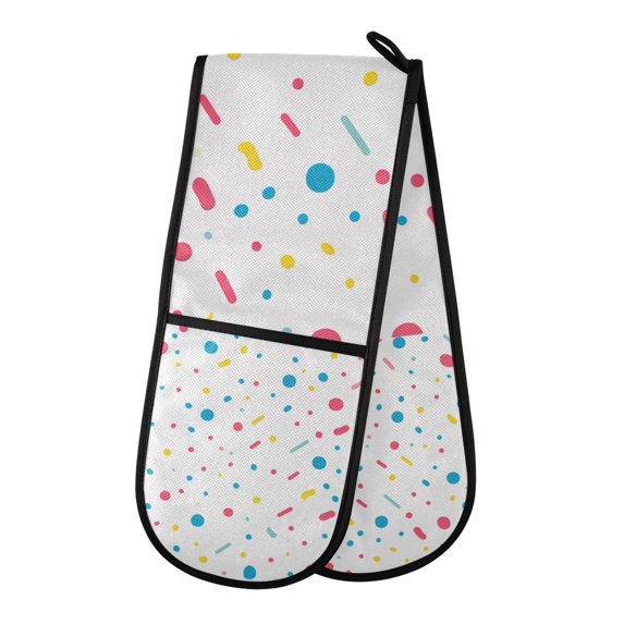 Yayeee Double Oven Mitt Kitchen Heat Resistant Baking 35" x7" Quilted Glove, White Retro Pattern