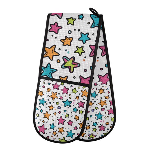 Yayeee Double Oven Mitt Kitchen Heat Resistant Baking 35" x7" Quilted Glove, White Stars