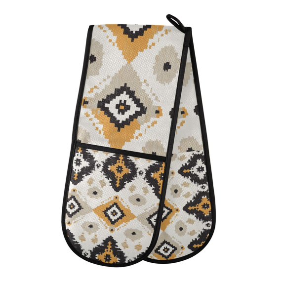 Yayeee Double Oven Mitt Kitchen Heat Resistant Baking 35" x7" Quilted Glove, White and Black