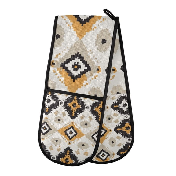 Yayeee Double Oven Mitt Kitchen Heat Resistant Baking 35" x7" Quilted Glove, White and Black