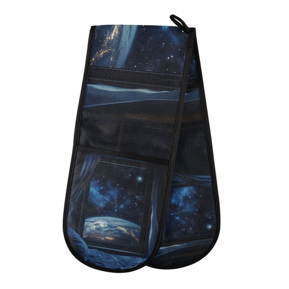 Yayeee Double Oven Mitt Kitchen Heat Resistant Baking 35" x7" Quilted Glove, Window Earth
