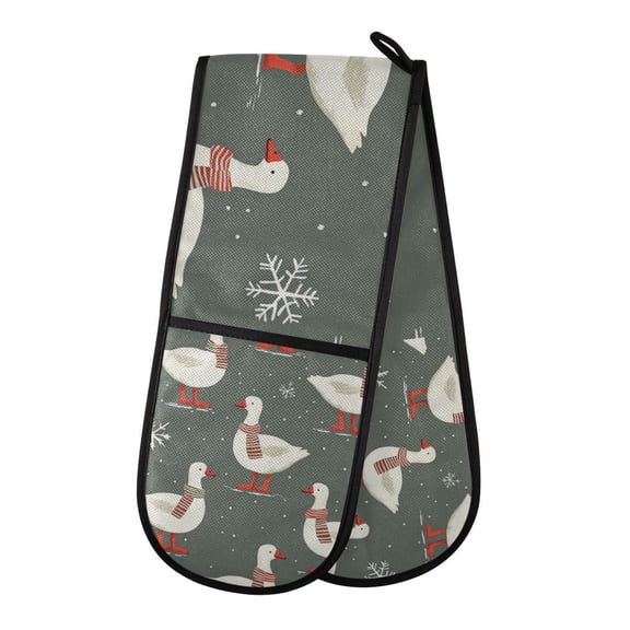 Yayeee Double Oven Mitt Kitchen Heat Resistant Baking 35" x7" Quilted Glove, Winter Goose