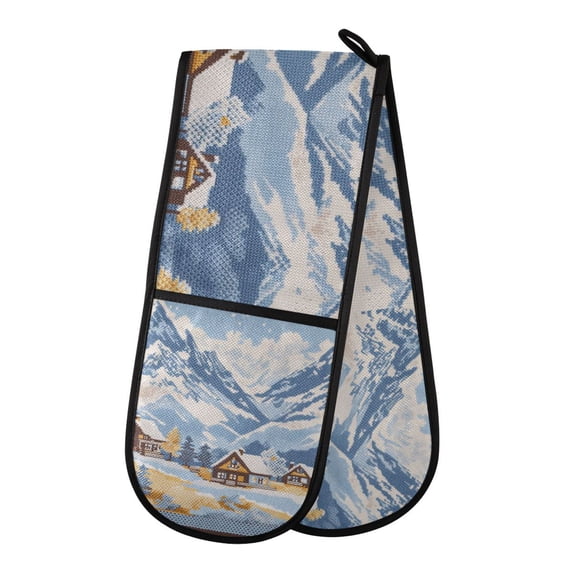 Yayeee Double Oven Mitt Kitchen Heat Resistant Baking 35" x7" Quilted Glove, Winter Mountain
