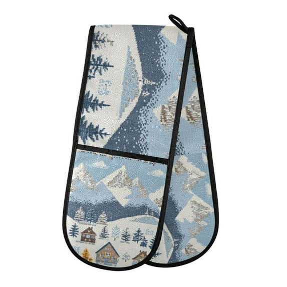 Yayeee Double Oven Mitt Kitchen Heat Resistant Baking 35" x7" Quilted Glove, Winter Village Serenity