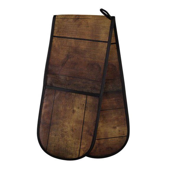 Yayeee Double Oven Mitt Kitchen Heat Resistant Baking 35" x7" Quilted Glove, Wood Grain