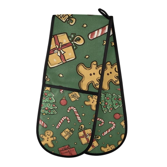 Yayeee Double Oven Mitt Kitchen Heat Resistant Baking 35" x7" Quilted Glove, Yellow Christmas Gingerbread