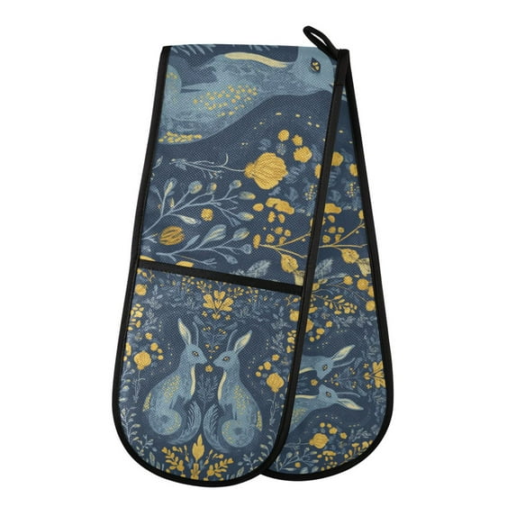 Yayeee Double Oven Mitt Kitchen Heat Resistant Baking 35" x7" Quilted Glove, Yellow Forest Pattern