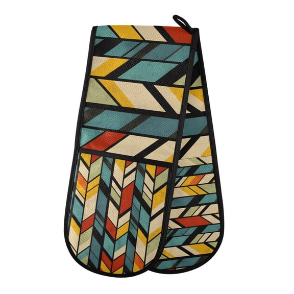 Yayeee Double Oven Mitt Kitchen Heat Resistant Baking 35" x7" Quilted Glove, Yellow Geometric