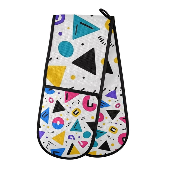 Yayeee Double Oven Mitt Kitchen Heat Resistant Baking 35" x7" Quilted Glove, Yellow Retro Shapes