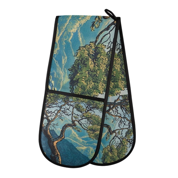 Yayeee Double Oven Mitt Kitchen Heat Resistant Baking 35" x7" Quilted Glove, Yellow Tree