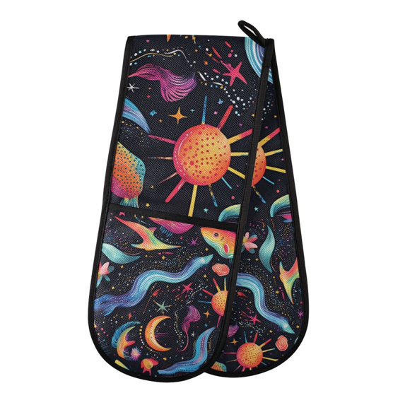 Yayeee Double Oven Mitt Kitchen Heat Resistant Baking 35" x7" Quilted Glove, Zodiac Stars