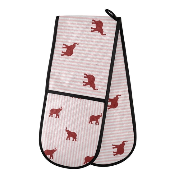 Yayeee Double Oven Mitt Kitchen Heat Resistant Baking 35" x7" Quilted Cotton Glove, Abstract Elephant Pattern