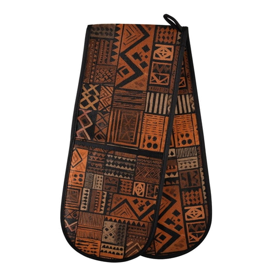 Yayeee Double Oven Mitt Kitchen Heat Resistant Baking 35" x7" Quilted Cotton Glove, Abstract Tribal Pattern