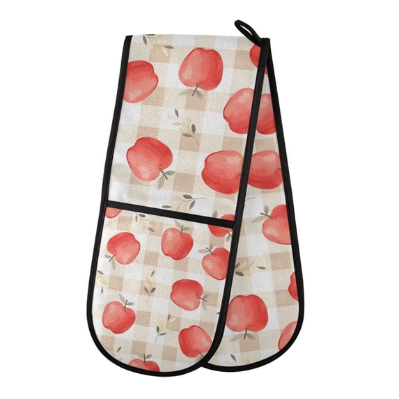 Yayeee Double Oven Mitt Kitchen Heat Resistant Baking 35" x7" Quilted Cotton Glove, Apple Plaid Pattern