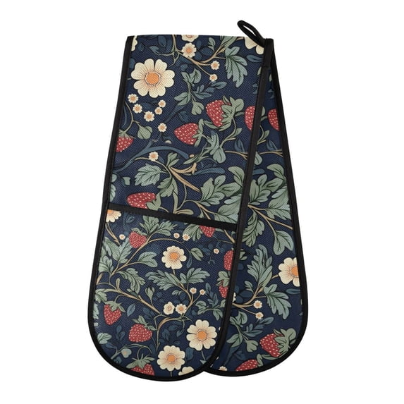 Yayeee Double Oven Mitt Kitchen Heat Resistant Baking 35" x7" Quilted Cotton Glove, Floral Raspberry Pattern