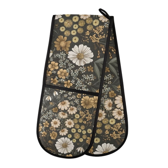 Yayeee Double Oven Mitt Kitchen Heat Resistant Baking 35" x7" Quilted Cotton Glove, Floral Wilderness Pattern
