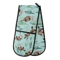thumbnail image 1 of Yayeee Double Oven Mitt Kitchen Heat Resistant Baking 35" x7" Quilted Cotton Glove, Green Otters Pattern, 1 of 6