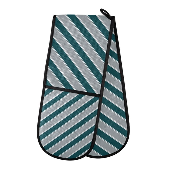 Yayeee Double Oven Mitt Kitchen Heat Resistant Baking 35" x7" Quilted Cotton Glove, Green Stripes Pattern