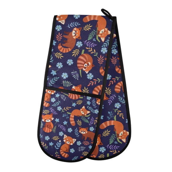 Yayeee Double Oven Mitt Kitchen Heat Resistant Baking 35" x7" Quilted Cotton Glove, Red Panda Pattern