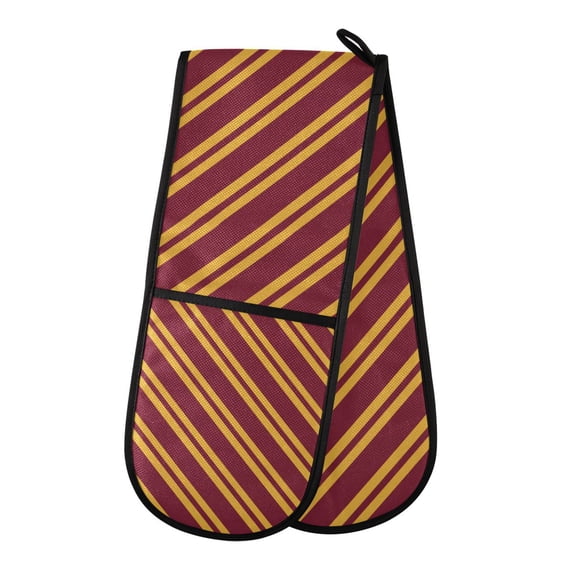 Yayeee Double Oven Mitt Kitchen Heat Resistant Baking 35" x7" Quilted Cotton Glove, Red Stripes Pattern