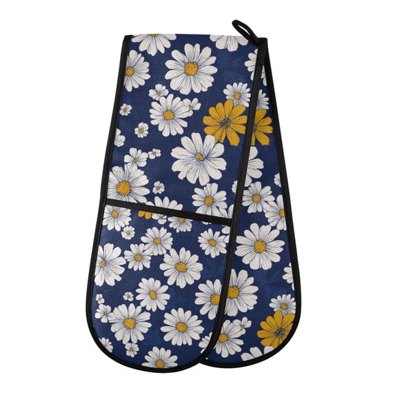 Yayeee Double Oven Mitt Kitchen Heat Resistant Baking 35" x7" Quilted Cotton Glove, Retro Daisy Pattern