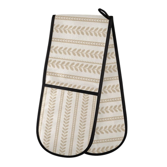 Yayeee Double Oven Mitt Kitchen Heat Resistant Baking 35" x7" Quilted Cotton Glove, Soft Brown Abstract Pattern