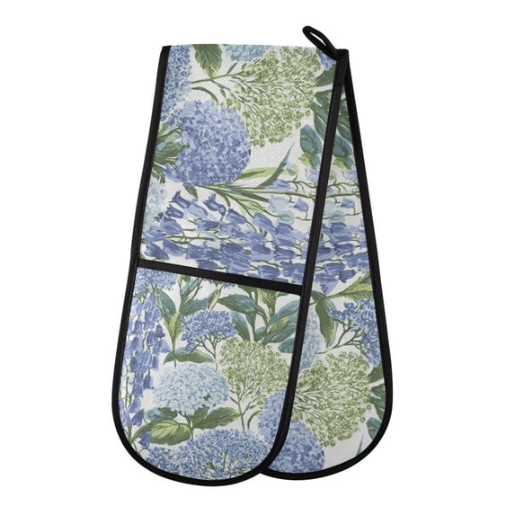 Yayeee Double Oven Mitt Kitchen Heat Resistant Baking 35" x7" Quilted Cotton Glove, Vibrant Hydrangeas Pattern