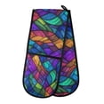thumbnail image 1 of Yayeee Double Oven Mitt Kitchen Heat Resistant Baking 35" x7" Quilted Cotton Glove, Vibrant Stained Glass Pattern, 1 of 6