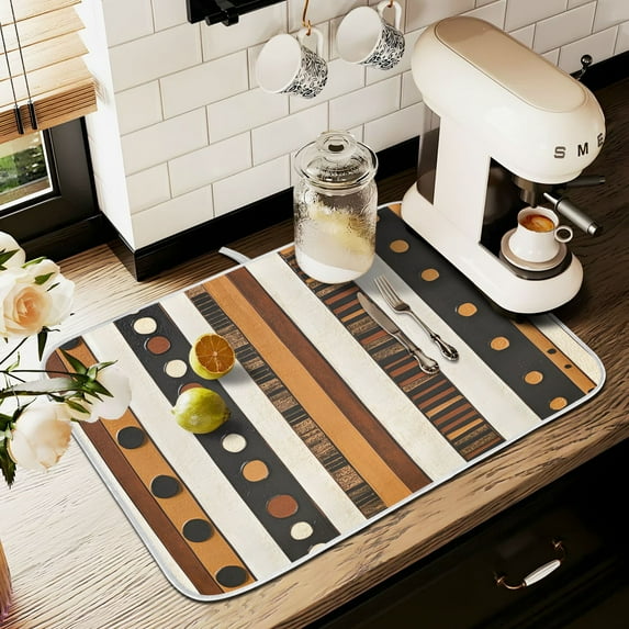 Yayeee Dish Drying Mat for Kitchen Counter 16" x 18" Microfiber Super Absorbent Coffee Decorative Pad, Abstract Dots