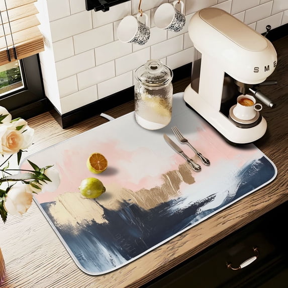 Yayeee Dish Drying Mat for Kitchen Counter 18" x 24" Microfiber Super Absorbent Coffee Decorative Pad, Abstract Landscape