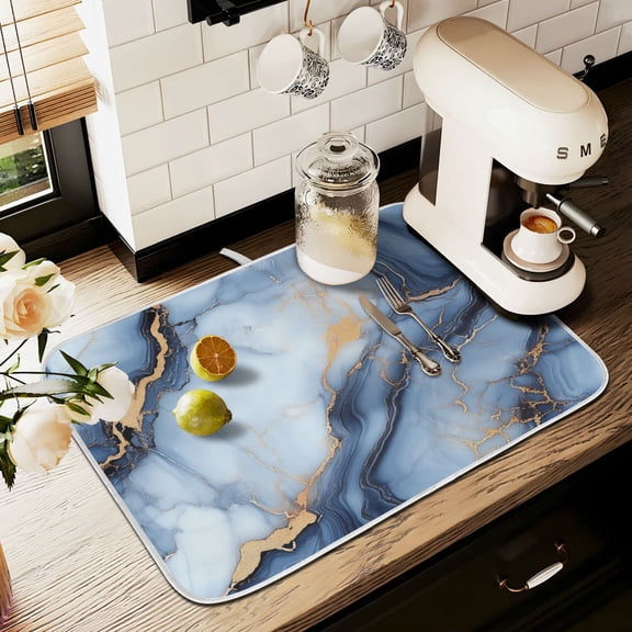 Yayeee Dish Drying Mat for Kitchen Counter 16" x 18" Microfiber Super Absorbent Coffee Decorative Pad, Abstract Marble Pattern